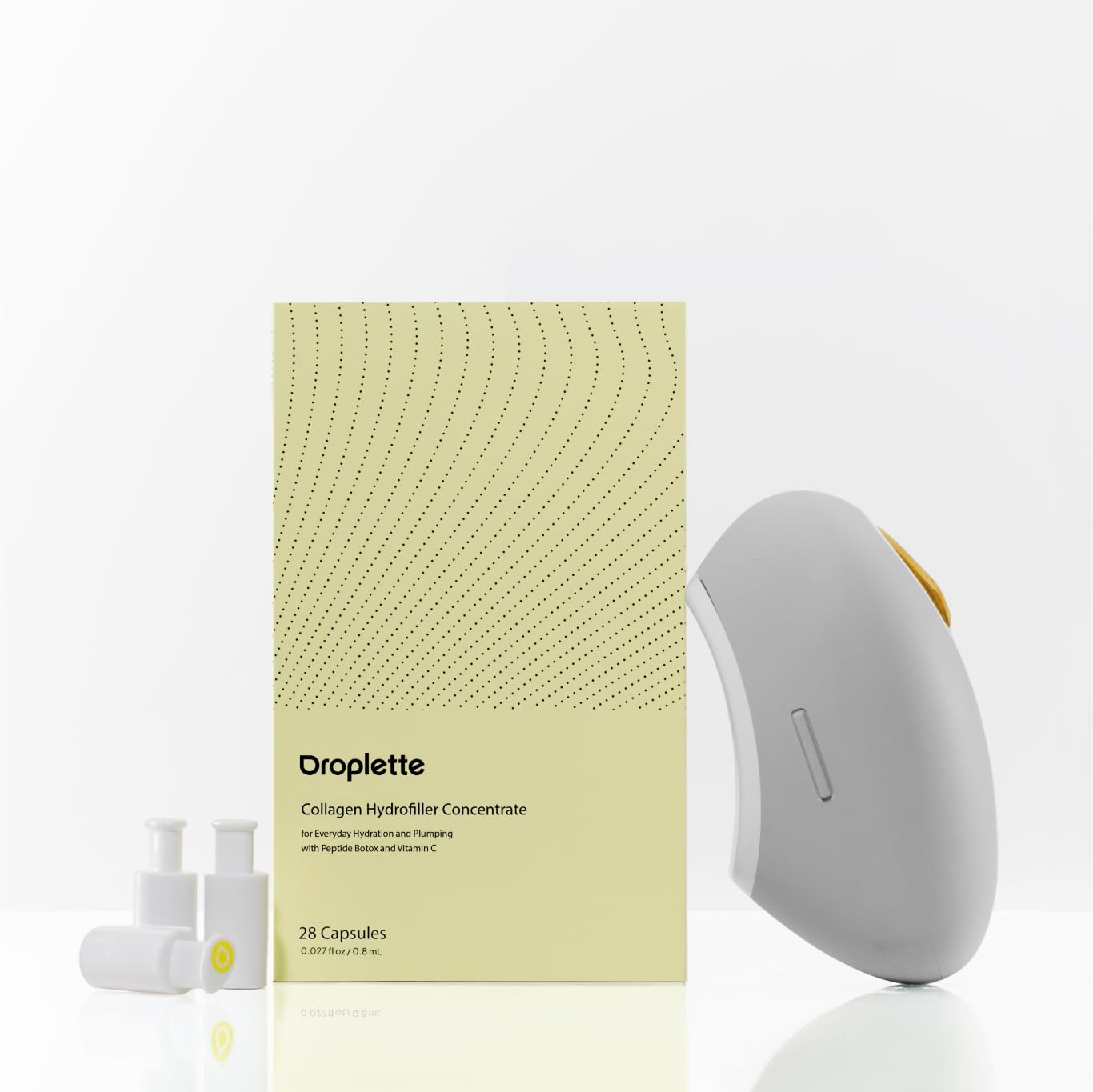 Droplette 2 Micro-Infuser Skin Care Applicator with Collagen Hydrofiller Starter Set | Beauty Products for Brightening & Skin Lifting Effect | Dove Grey Color - 28 Count