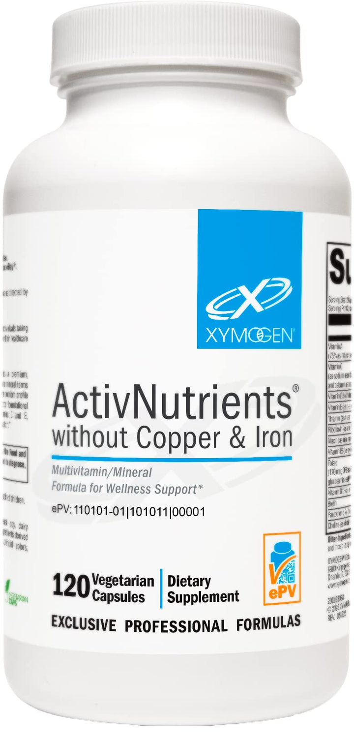 XYMOGEN ActivNutrients Without Copper & Iron - Multimineral Multivitamin for Men + Women with Folate, B12, Zinc and Vitamin C, Beta Carotene, Selenium Supplement - Daily Multivitamin (120 Capsules)