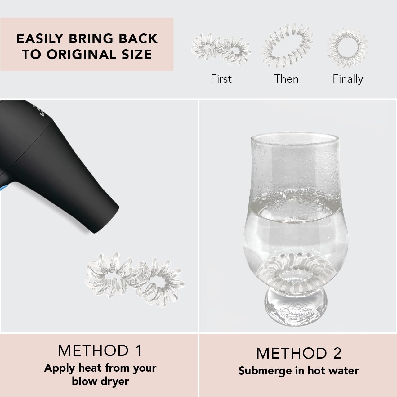 Kitsch Spiral Hair Ties, Coil Hair Ties, Phone Cord Hair Ties, Hair Coils - 8pcs, Transparent