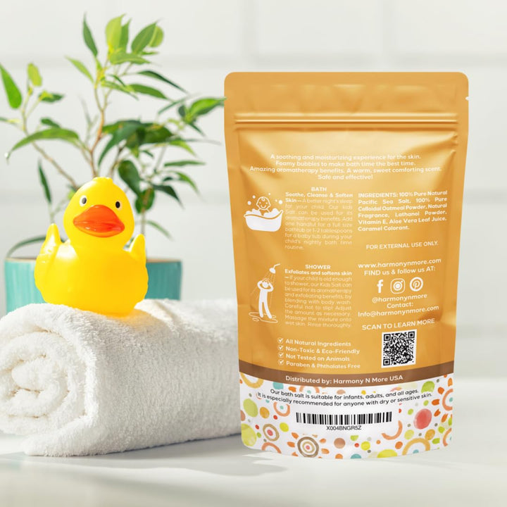Harmony N More Oatmeal Honey Kids Bath Salts - Organic Bath Soak for Baby Essentials, Natural Bath Salt, Soothing & Gentle Skin Care for Babies, Toddlers, and Children - 24oz.
