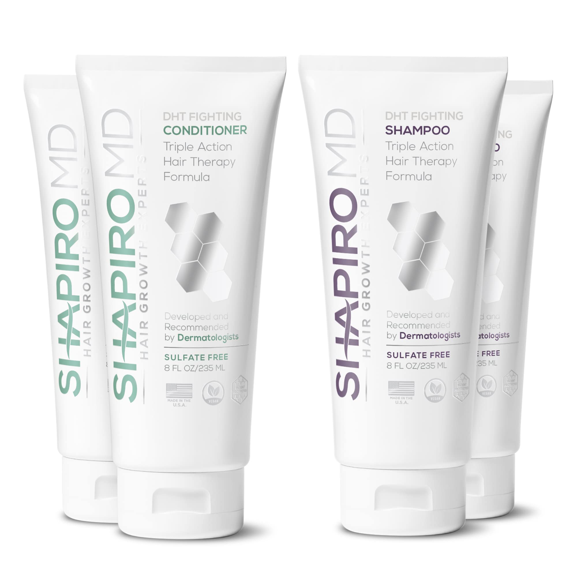 Shapiro MD Shampoo and Conditioner for Hair Regrowth All-Natural DHT Blockers - Thicker, Fuller, and Healthier Hair (2 Month Supply)