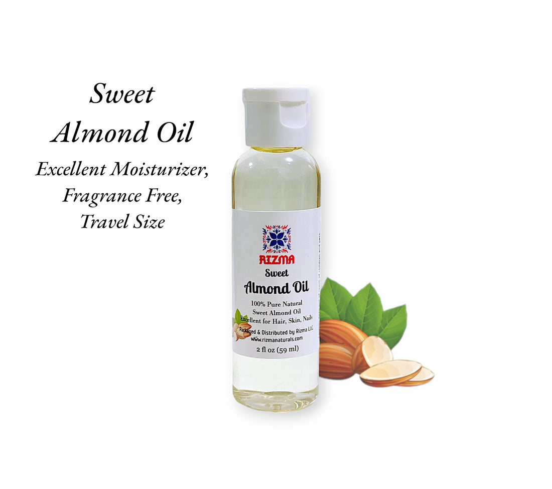 RIZMA 100% Pure and Natural Sweet Almond Oil – Travel Size 2oz Bottle
