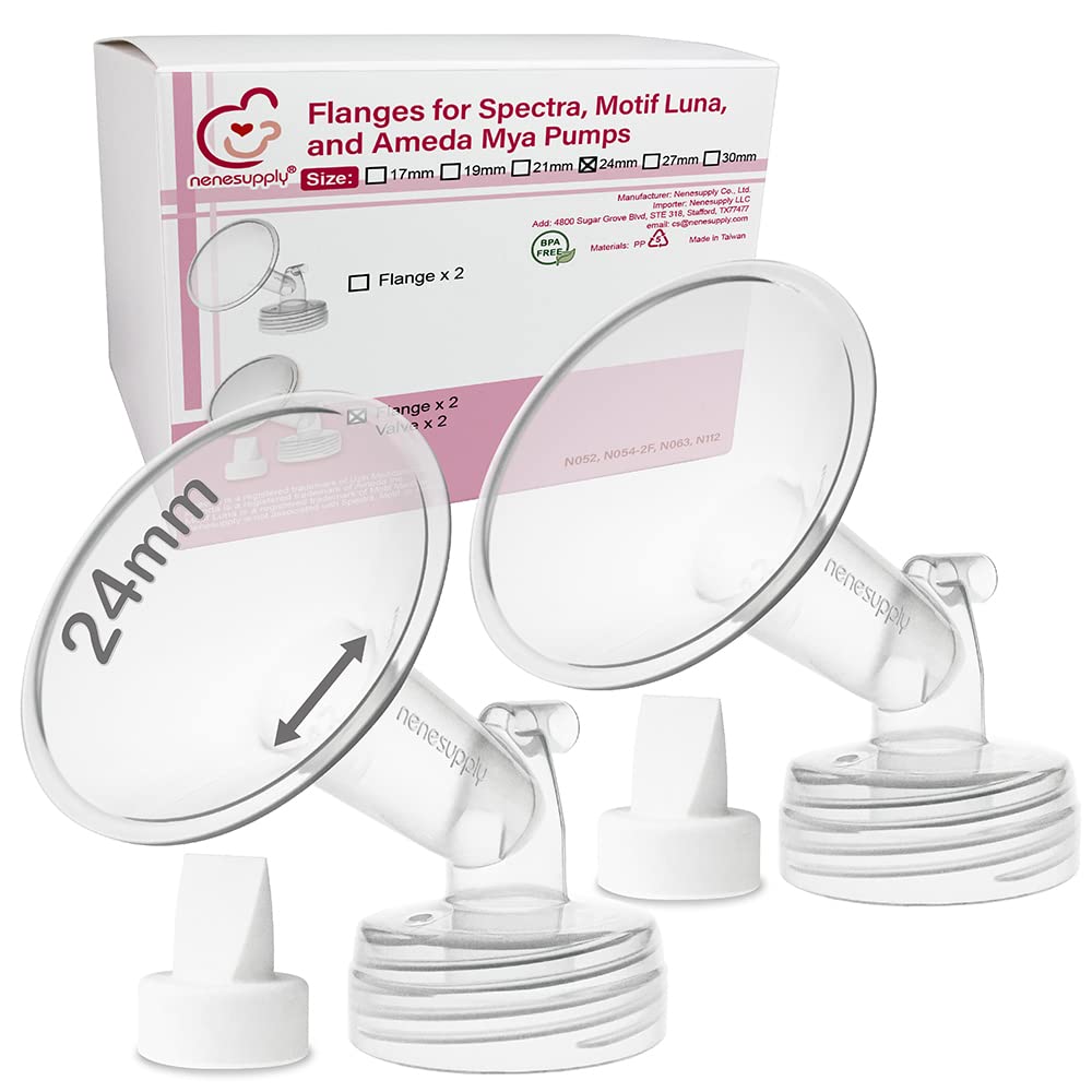 Nenesupply 24mm 2 pc Flanges Duckbill Valves Compatible with Spectra S2 S1 9 Plus Synergy Gold Breastpump Replacement to Spectra Pump Parts Flange Accessories Wide Mouth Work with Backflow Protector