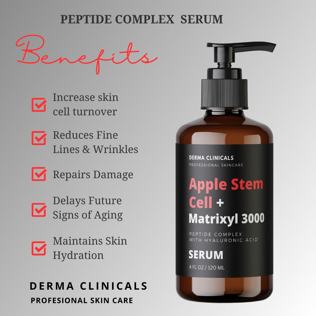 Apple Stem Cell + Matrixyl 3000 Serum With Hyaluronic Acid, Peptide Serum, Anti-Aging Serum for face, Anti-Wrinkle Serum, Skin Care Product - 4 oz