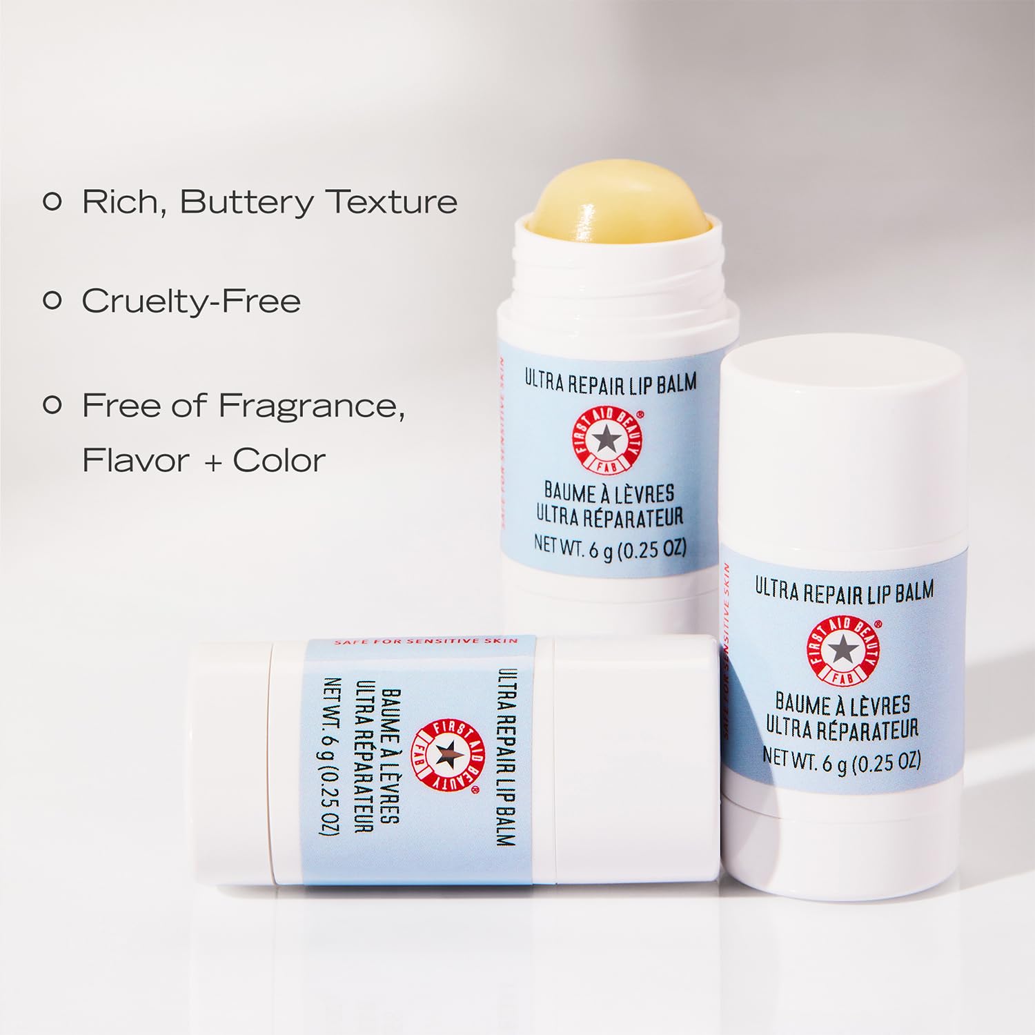 First Aid Beauty - Ultra Repair Lip Balm, Instant Hydration and Moisture for Soft, Supple & Plump Lips, Concentrated Formula of Botanical Oils, Butters & Waxes, Cruelty Free, 0.25 oz
