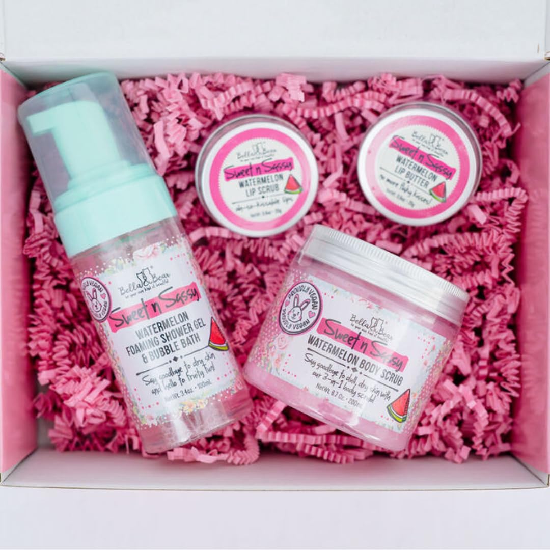 Bella & Bear Sweet 'n; Sassy MIdi Bath & Body Gift Set with Foaming Shower Gel & Bubble Bath, Body Scrub & Lip Scrub and Lip Butter