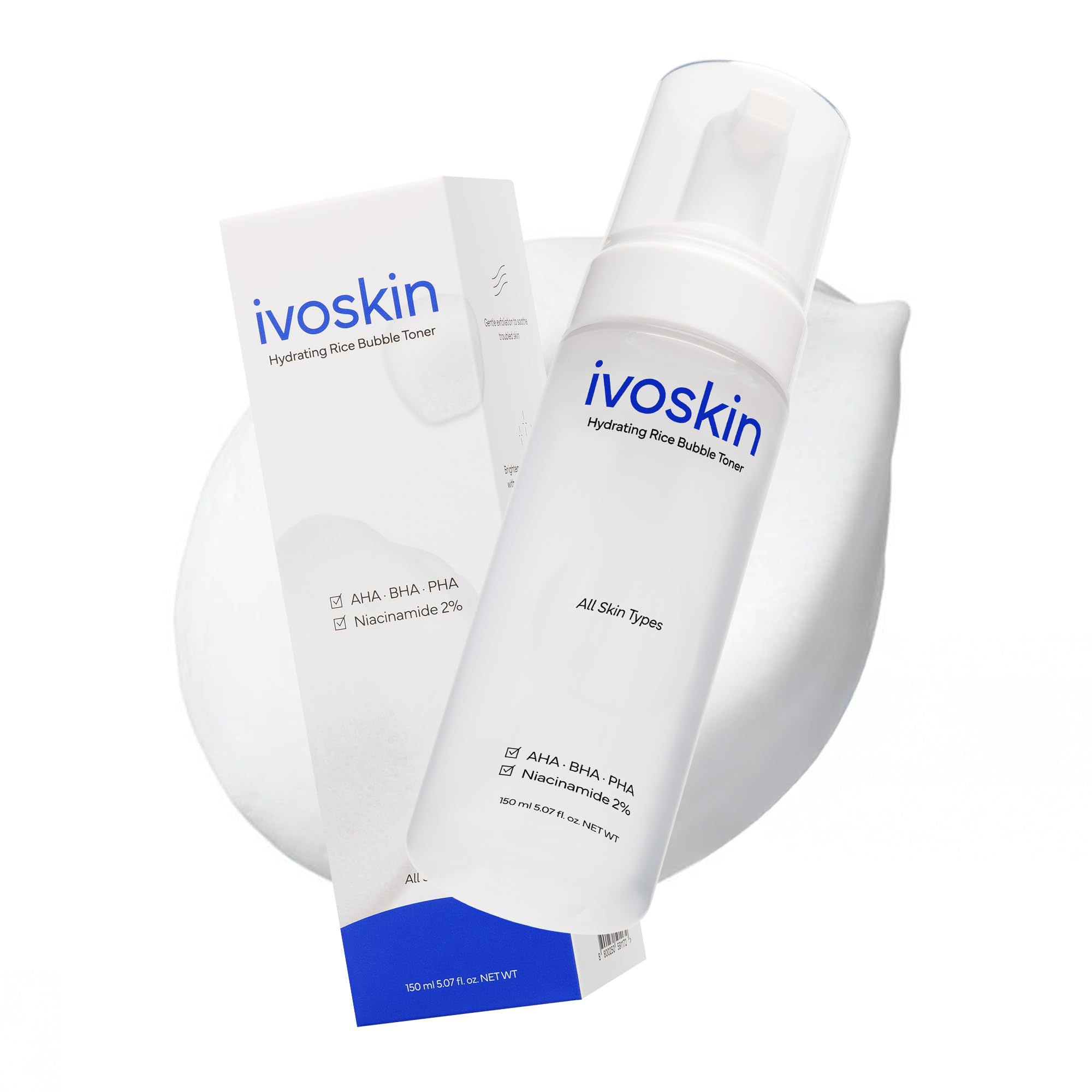 IVOSKIN Rice Milky Bubble Toner - Hydrating, Glowing Skin - Sensitive Skin - Niacinamide & Rice Extract (5.07fl.oz / 150ml)