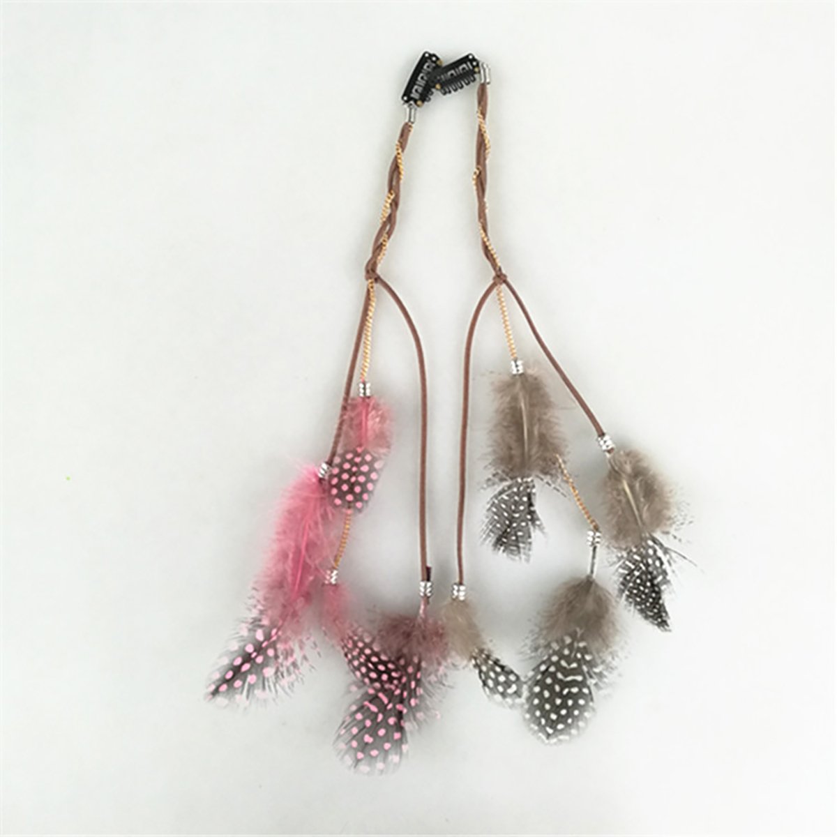 Fodattm 6PCS Girls Lady Women Handmade Colourful Boho Hippie Hair Extensions with Feather Clip Comb Hairpin Headdress Headband DIY Accessories