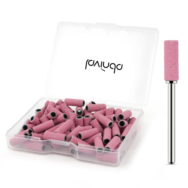 Lavinda 80 Piece Small Sanding Bands Nail Drill Bit, Fine Sanding Bands for Nail Drill with 3.1mm Mandrel Bit for Acrylic Nails Gel Removing Shaping Polishing Nail Salon Use (180 Grit, Pink)