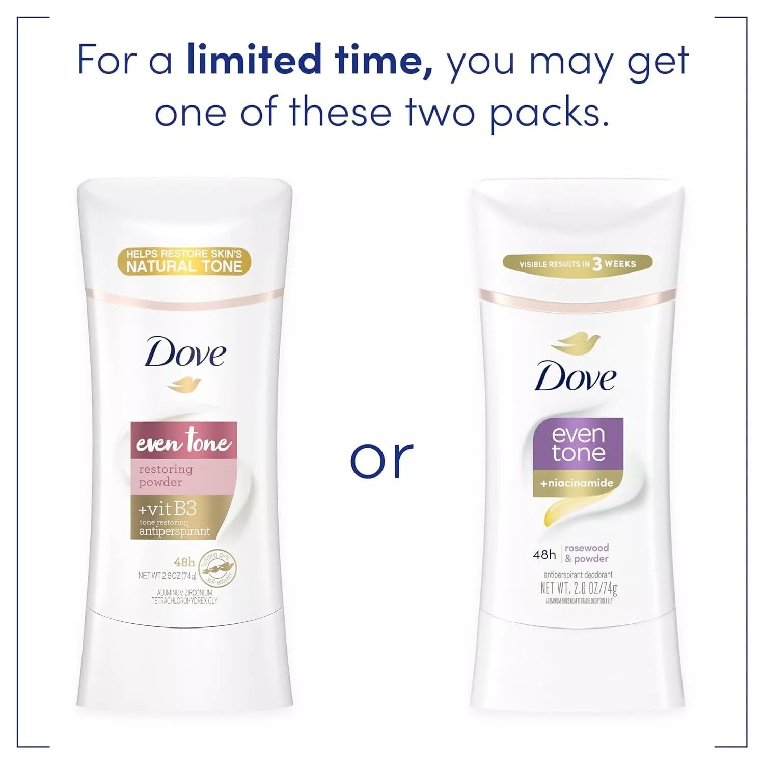 Dove Even Tone Antiperspirant Deodorant for Uneven Skin Tone Restoring Powder Sweat Block for All-Day Fresh Feeling 2.6 oz 3 Count