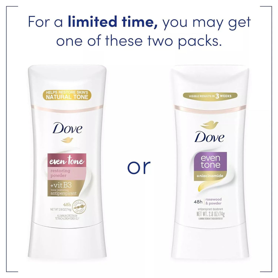 Dove Even Tone Antiperspirant Deodorant for Uneven Skin Tone Restoring Powder Sweat Block for All-Day Fresh Feeling 2.6 oz 3 Count