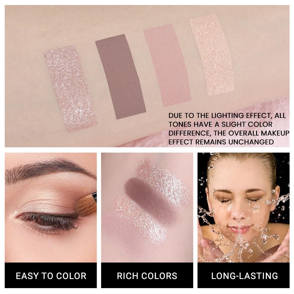 Eyeshadow Quads Brown Matte & Shimmer Makeup Palette, Eyeshadows for Older Women, Hazel Champagne Nude Taupe, High Pigment Long-Lasting Waterproof, Perfect Eye Makeup for EveryDay with Built-In Mirror