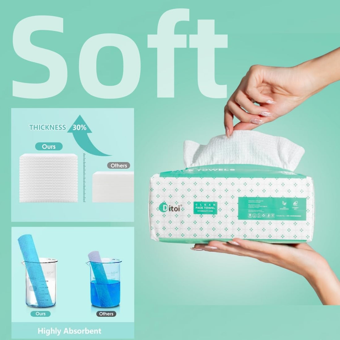 Ditoi Disposable Face Towels,Ultra Soft &Thick Face Dry Wipes for Makeup Removal & Skincare,Vscose Fiber Facial Coths for Women Daily Cleansing,60 Count