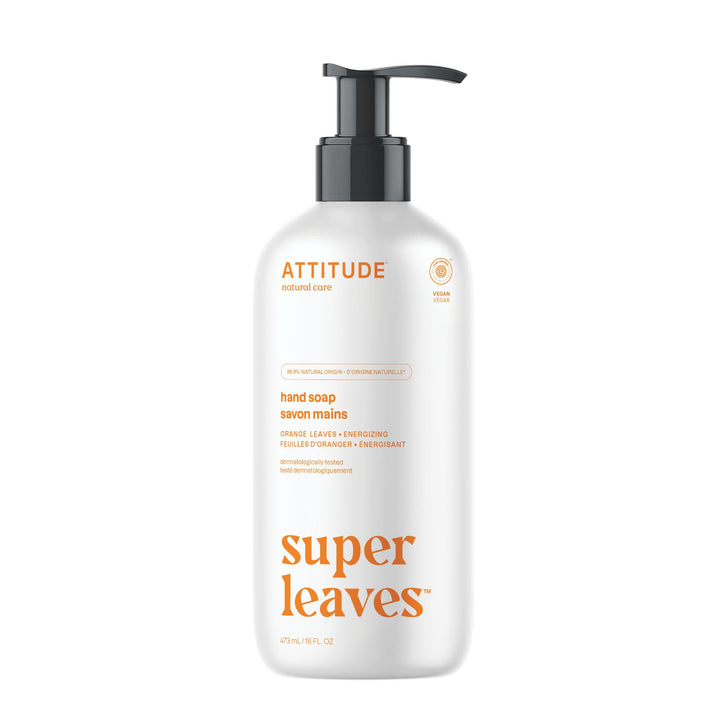 Natural Hand Soap by ATTITUDE: EWG VERIFIED Hand Soap, Hypoallergenic, Dermatologist Tested & Vegan | Super leaves Hand Soap - Orange Leaves (16 oz)