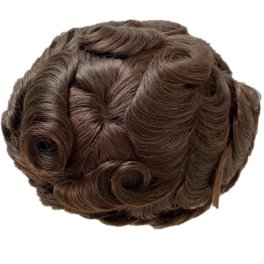 #2 Dark Brown : N.L.W. European virgin human hair toupee for men with transparent Thin skin PU, 10 x 8 Straight hair pieces for men #2 Dark brown