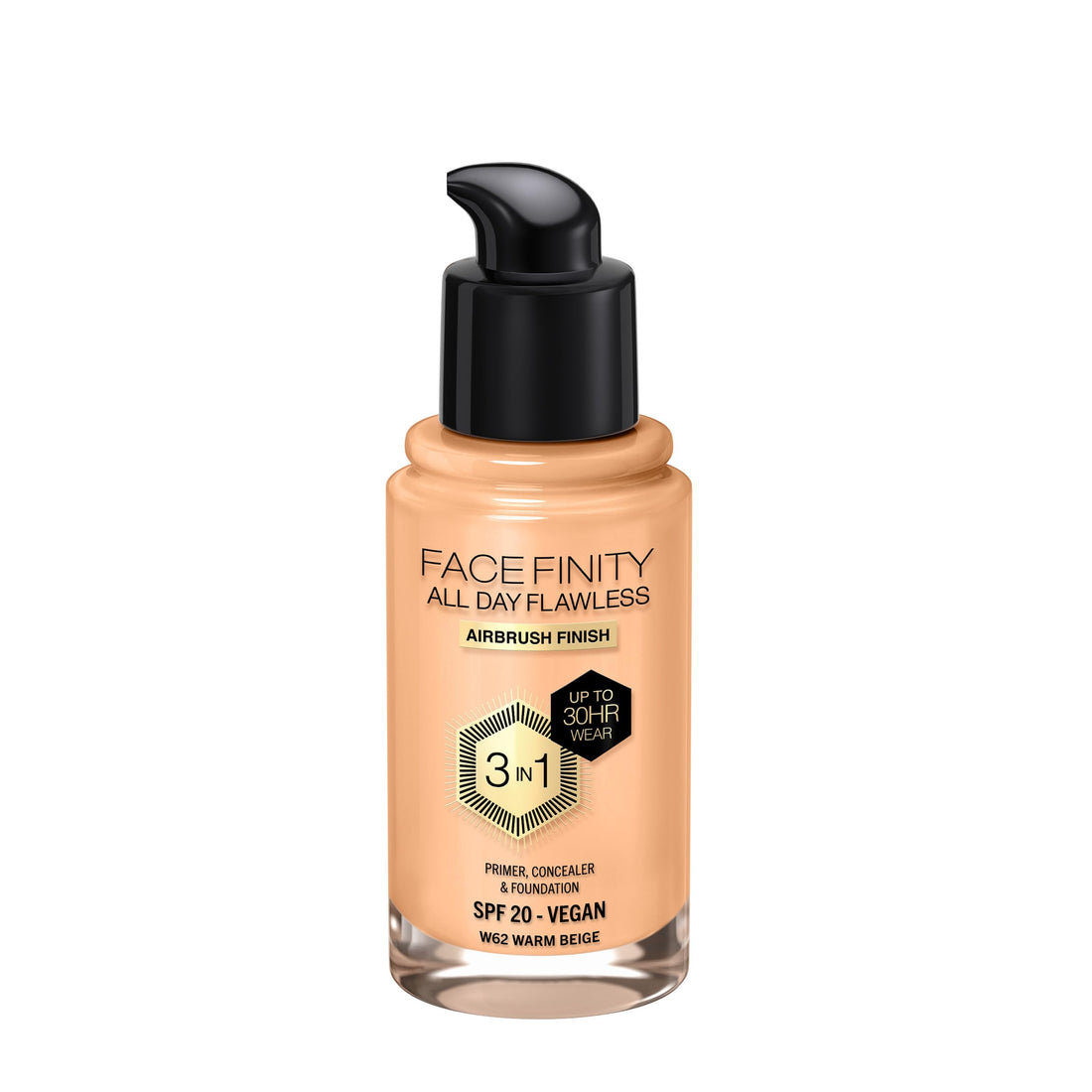 Max FactorFacefinity All Day Flawless 3 In 1 Liquid Foundation, Shade 62 Warm Beige, 62 Warm Beige, 30 ml Matte Finish