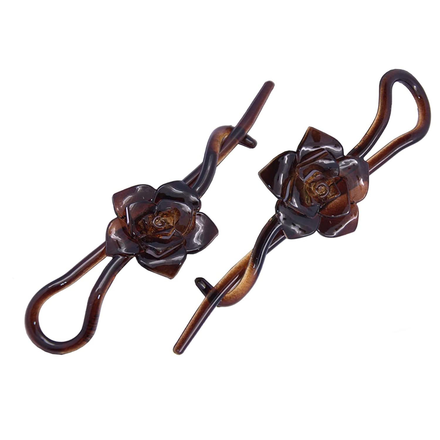 Parcelona French Rose Flower Twist N Clip Set of 2 Cellulose Acetate Shell Hair Clip Barrette