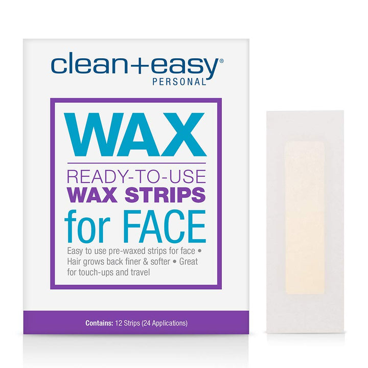 Clean + Easy Ready- To- Use Wax Strips For Facial Waxing, No Heating Required, Great For Unsightly Hair Removal Touch-Ups, 12 Ct.