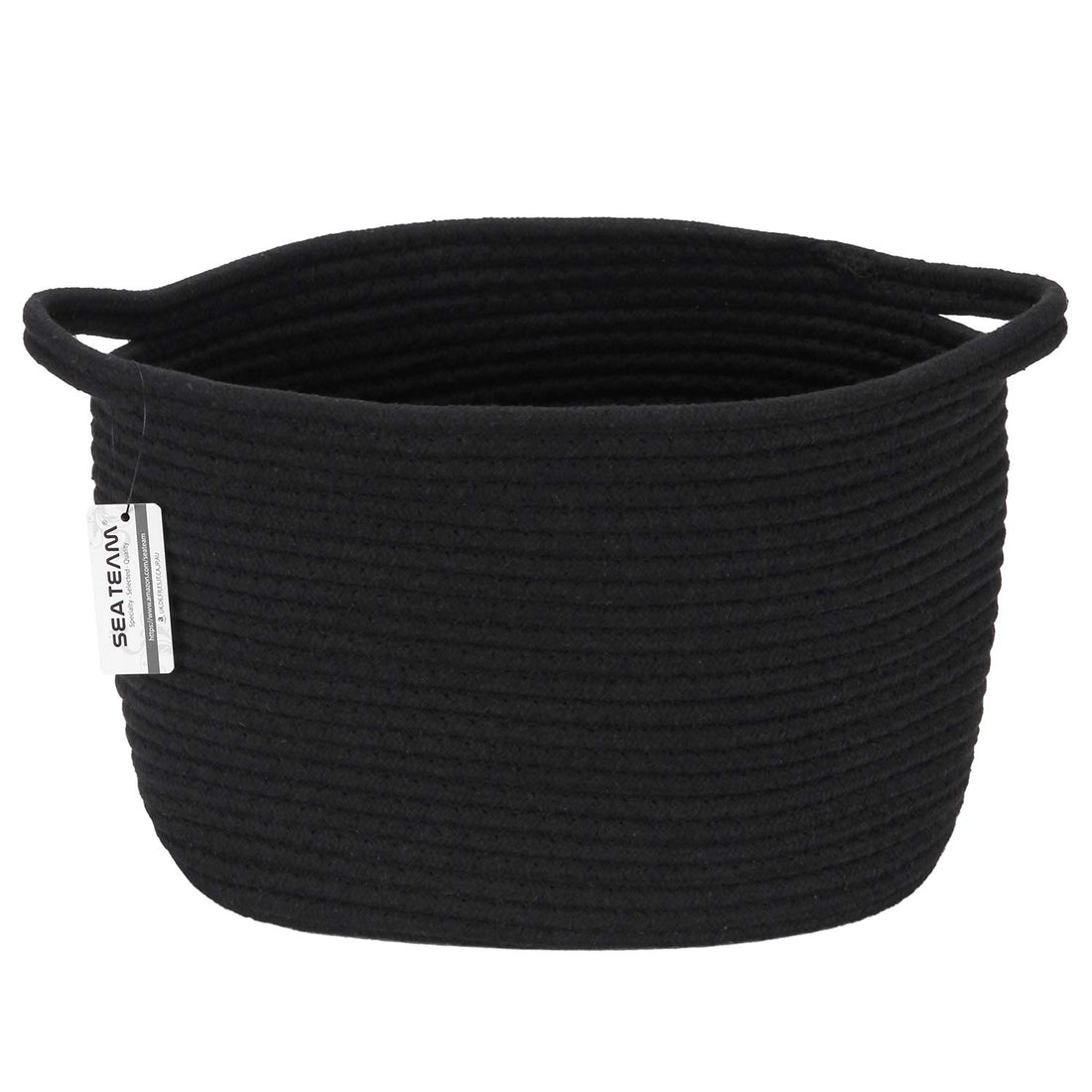 Sea Team Oval Cotton Rope Woven Storage Basket with Handles, Diaper Caddy, Nursery Nappies Organizer, Baby Shower Basket for Kid's Room, 12.2 x 8.7 x 9 Inches (Small Size, Black)