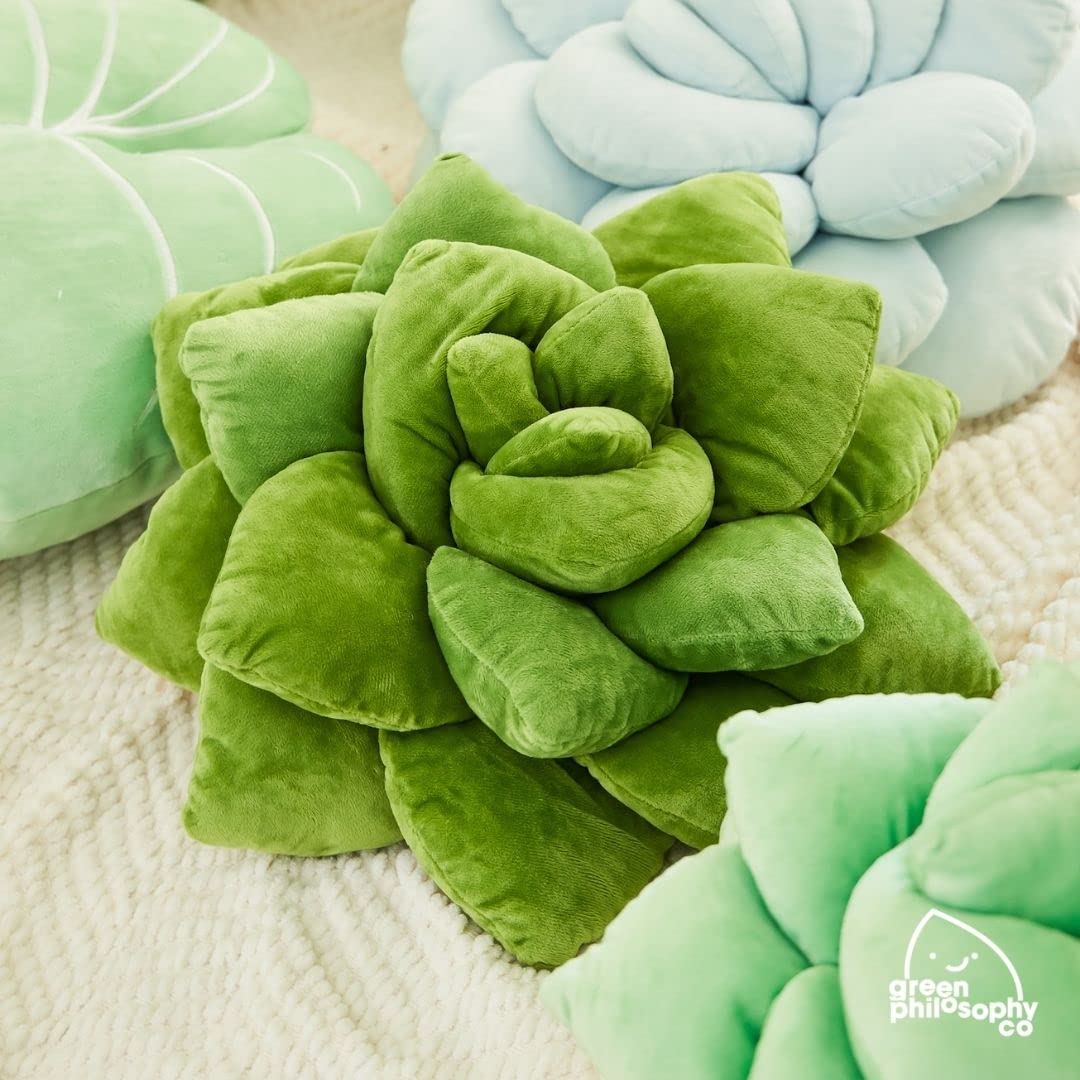 Green Philosophy Co. Succulent® Pillow 16 – Soft 3D Decorative Flower Throw Pillow, Unique Olive Green Plush Flower Cushion, Perfect for Couch, Sofa, Bedroom Decor, Gift for Plant Lovers