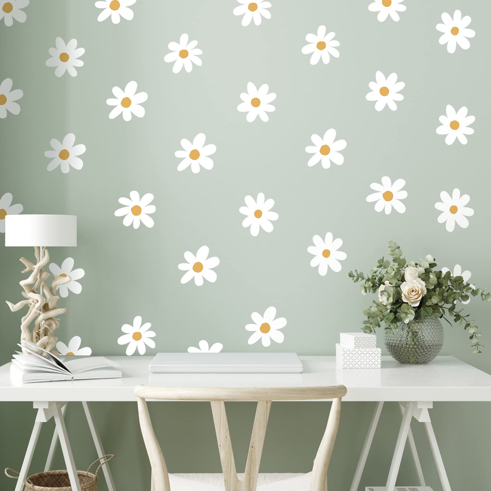 BBTO Daisy Wall Decal Flower Vinyl Wall Decals Daisy Decals Floral Decals Peel and Stick Daisy Stickers for Kids Nursery Wall Art Bedroom Living Room (White)