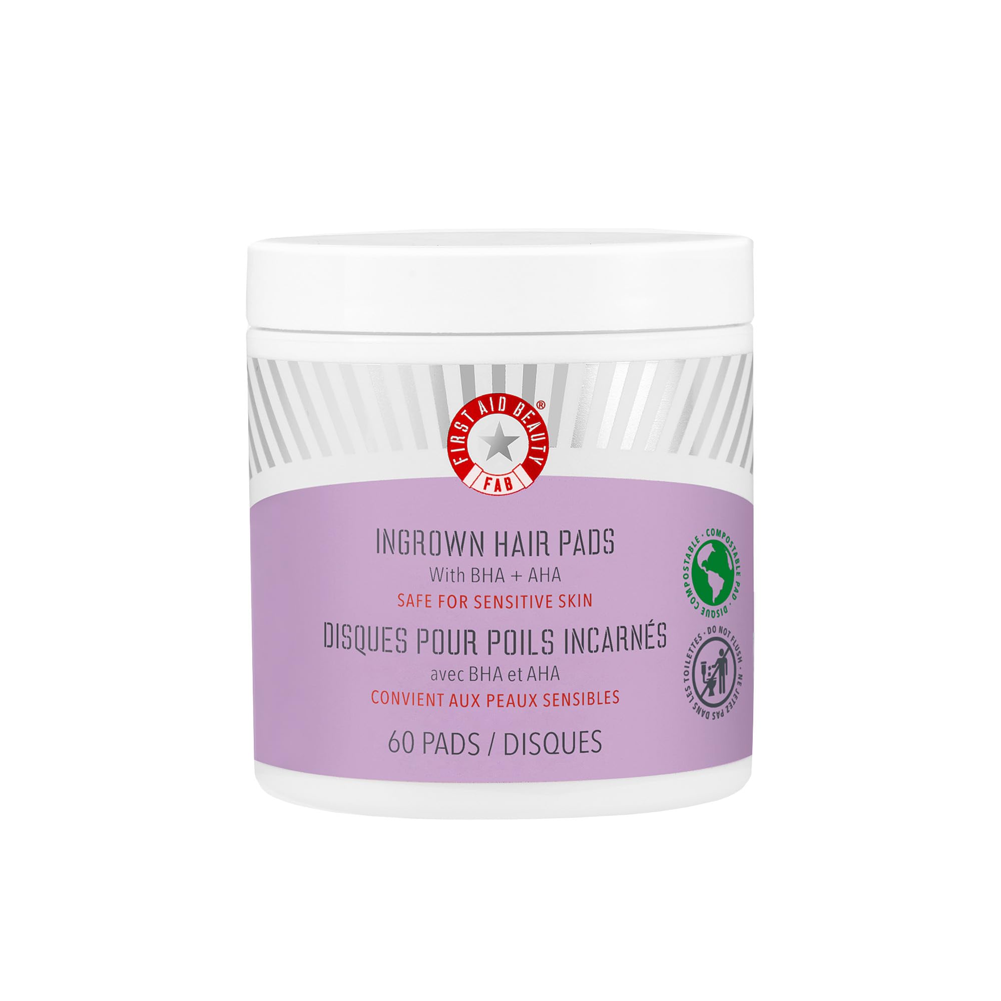 First Aid Beauty - Ingrown Hair Pads with BHA + AHA - Aftershave Treatment Pads to Help Prevent Razor Bumps for Men & Women - Exfoliate Underarms & Bikini Area - Compostable for Daily Use - 60 Pads