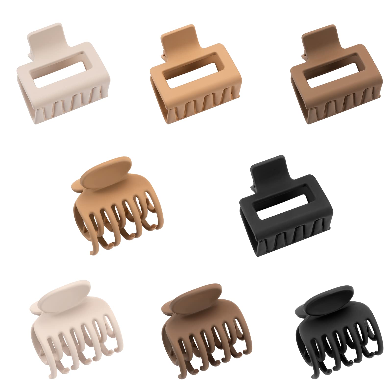 DEPOKA Matte Hair Clips for Women Girls - 2 Rectangle & 1.6 Double Row Teeth Small Jaw Clips, Non-Slip Design for Thin/Fine Hair (White, Khaki, Brown, Black)