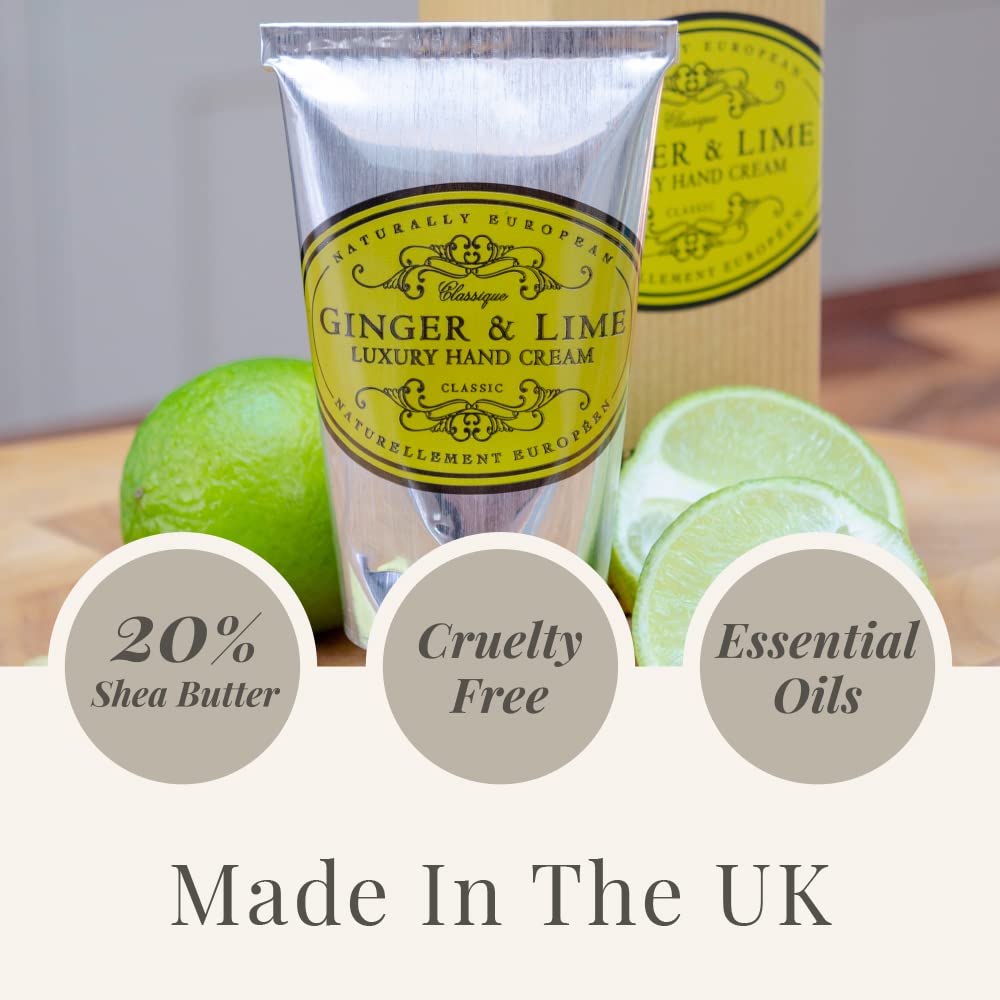 Naturally European GINGER & LIME Luxury Hand Cream Boxed 20% Shea Butter 75ml
