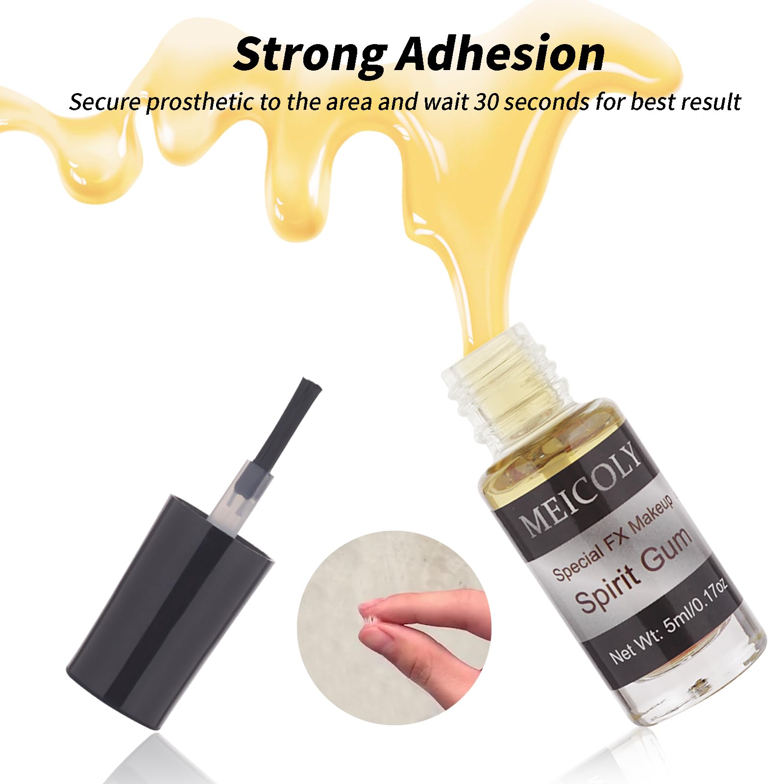 MEICOLY Spirit Gum Adhesive and Remover Combo Kit,Prosthetic Bald Cap Adhesive Glue,Face Skin Glue for Costume,Pro Makeup Glue Adhesive for Face Body Mustache Beard