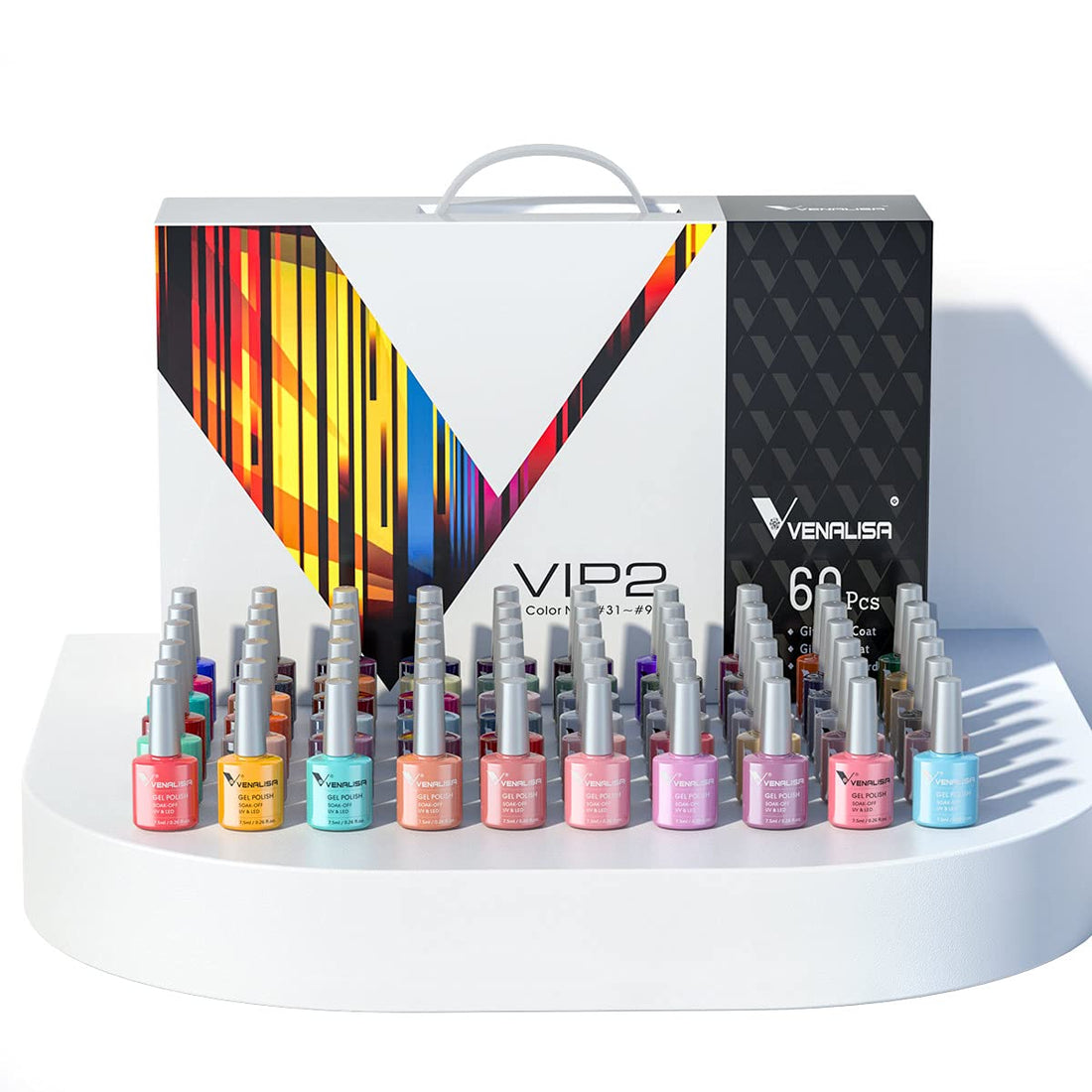 VENALISA VIP2 Set 65 Pcs Gel Nail Polish Kit with Base Top Coat ,Soak Off UV LED Nail Gel Polish with Colors Nail Art Starter Manicure Salon