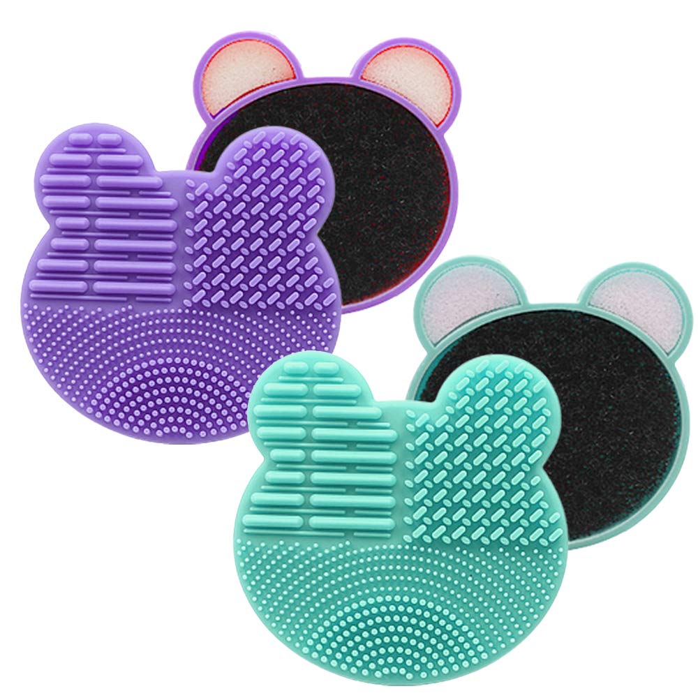 2-Pack Color Removal Sponge, 2 in 1 Dry Makeup Brush Quick Cleaner Sponge - Brush Cleaning Pad Mat - Portable for Travel