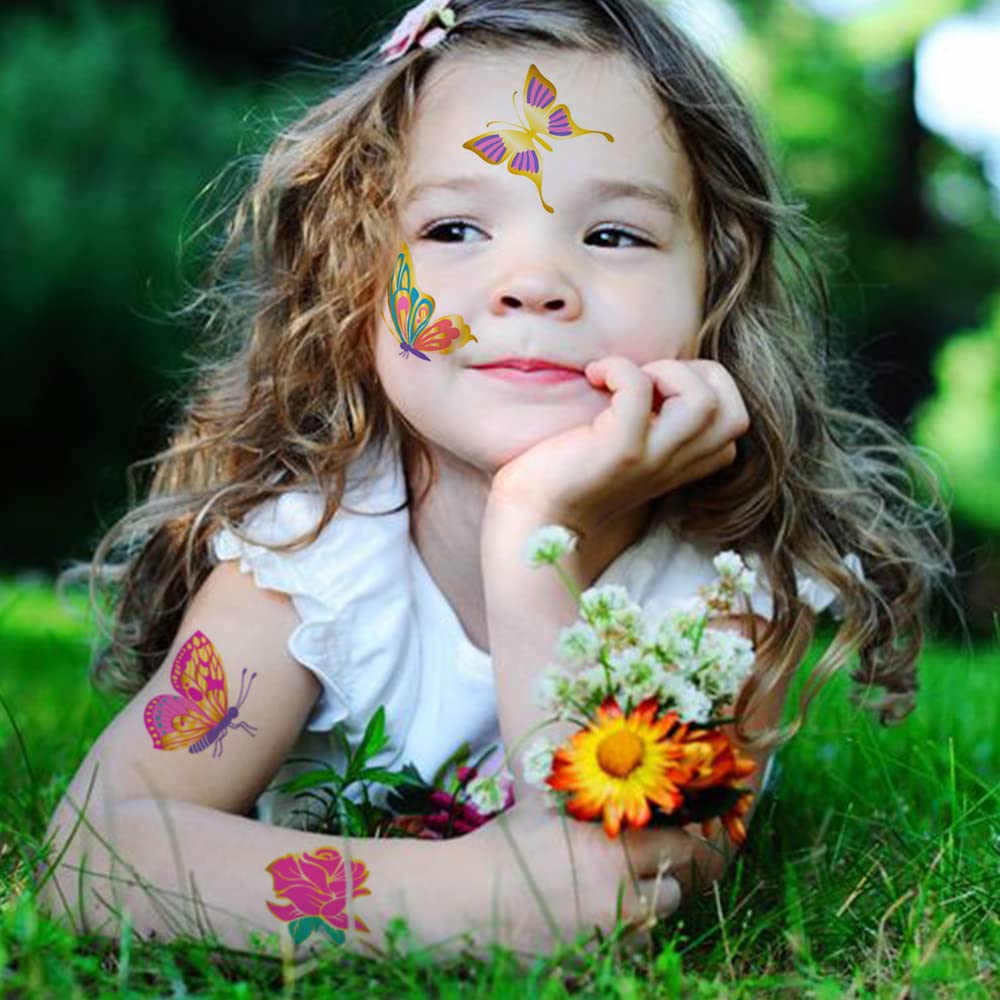 Hohamn Glitter Butterfly Tattoos for Gilrs Womens - 50 Styles Colorful Butterfly Art Tattoos for Women Girls Butterfly Party Favors