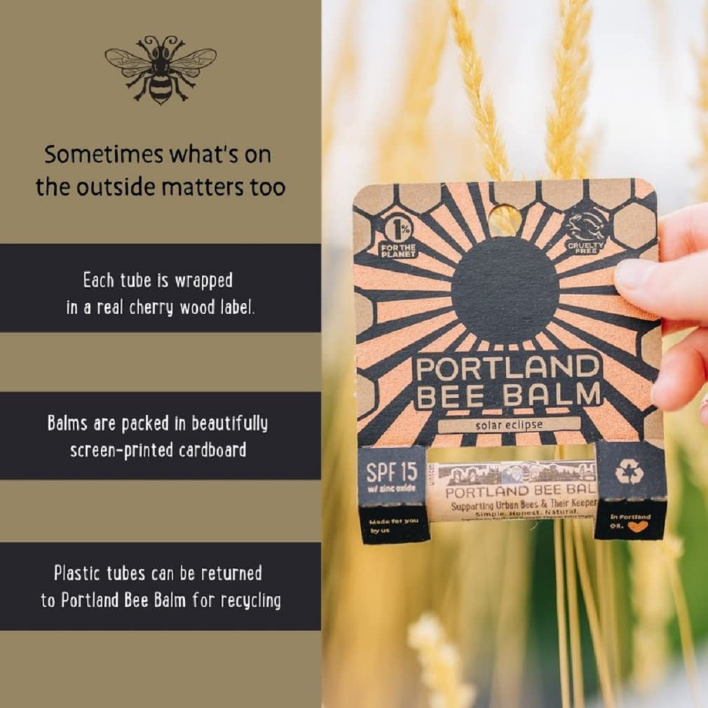 Portland Bee Balm Solar Eclipse All Natural Handmade Beeswax Based SPF 15 Lip Balm, 3 Count