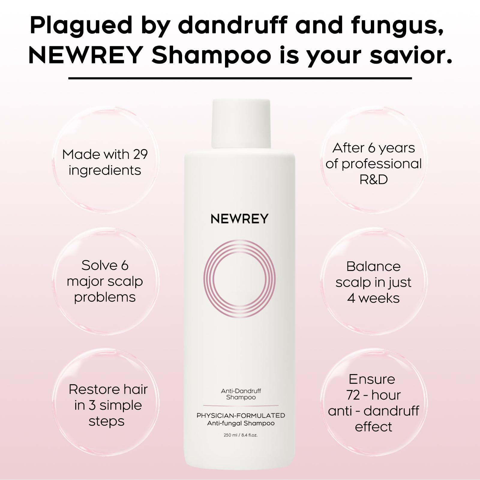 Anti fungal Shampoo for Psoriasis, Seborrheic Dermatitis & Folliculitis - Physician-Formulated Relieves Itchy, Dry Scalp - Sulfate & Paraben Free Anti-Dandruff Shampoo for Men and Women,8.4 fl oz.