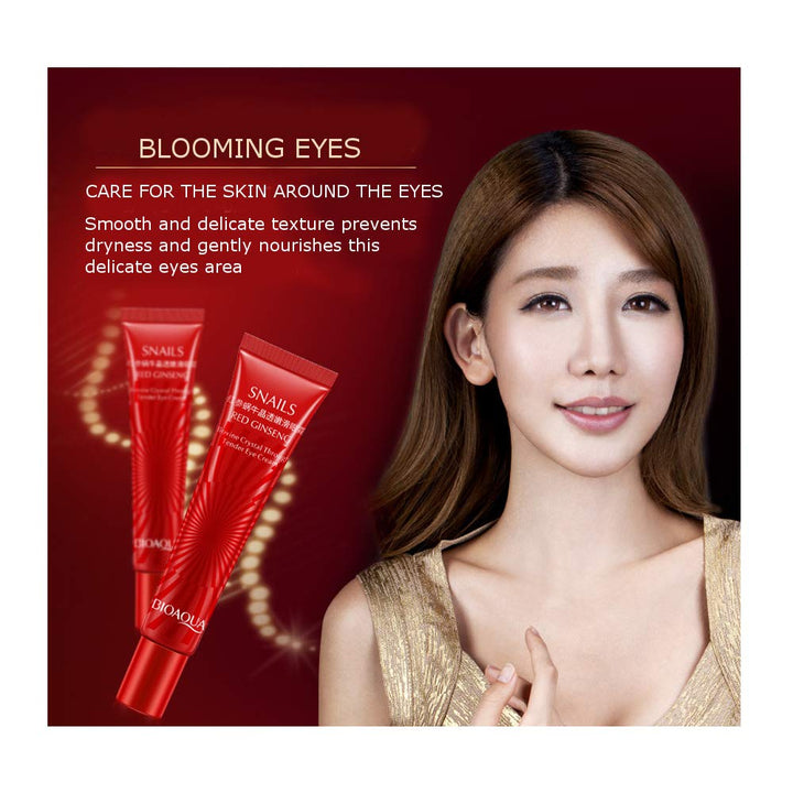 Bioaqua Red Ginseng Eye Cream Snails Bovine Crystal Through Tender Soft Skin Hydrating And Moisturising Effect Care For Skin Blooming Eyes Tight Firmer Gently Cleans Removes Dirt Oil 20G