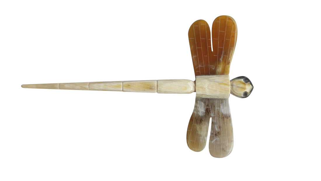 Marycrafts Amber Translucent Dragonfly Buffalo Horn Hair Stick, Hairstick, Hair Pin, Hairpin, Hair Accessories, Handmade 5.91
