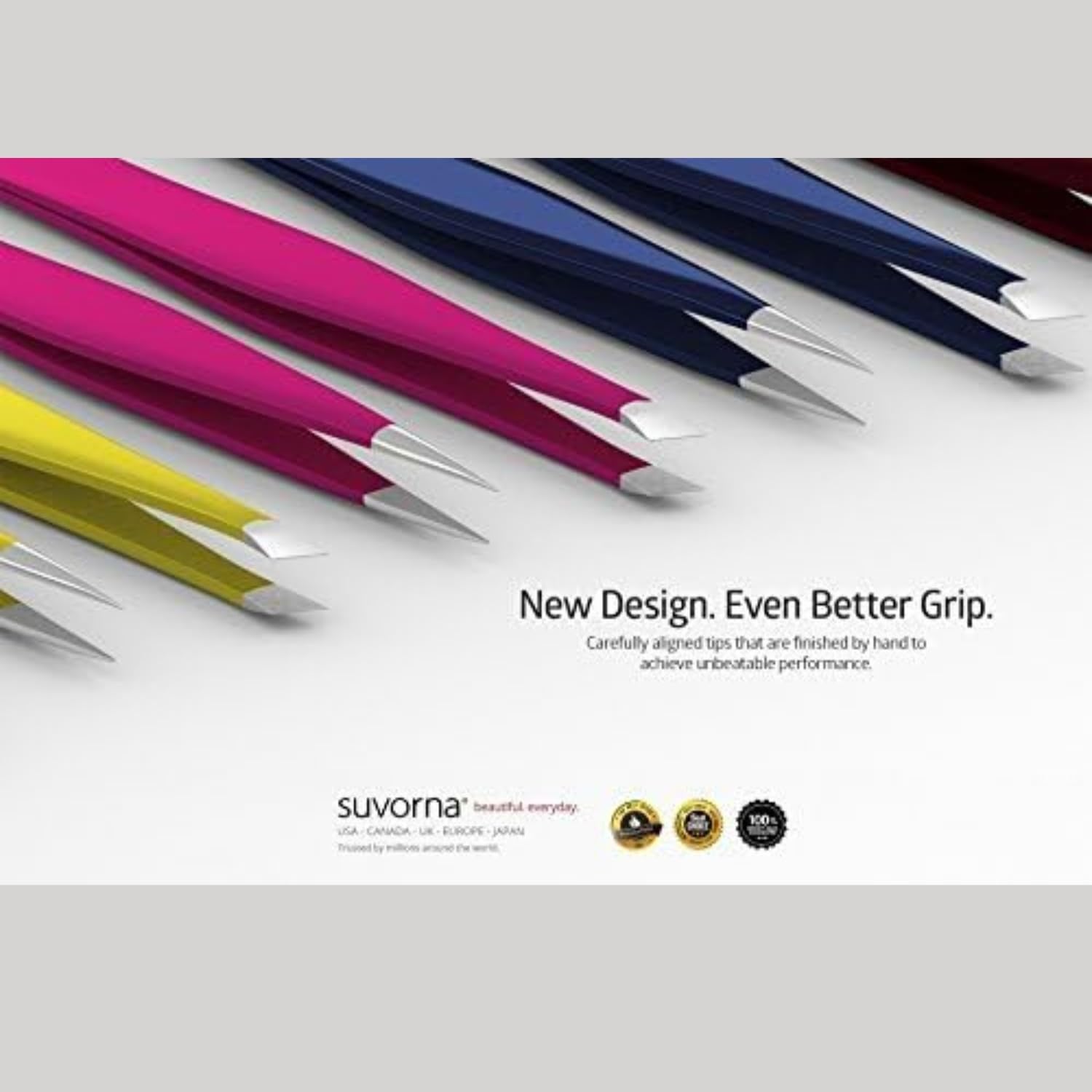 Suvorna 4 Precision Aligned Professional Tweezers Color Sets with Premium Stainless Steel. One Sharp Pointed Pair and One Slant Tip Pair for Eyebrow Shaping. Great for Ingrown Hair (Green)