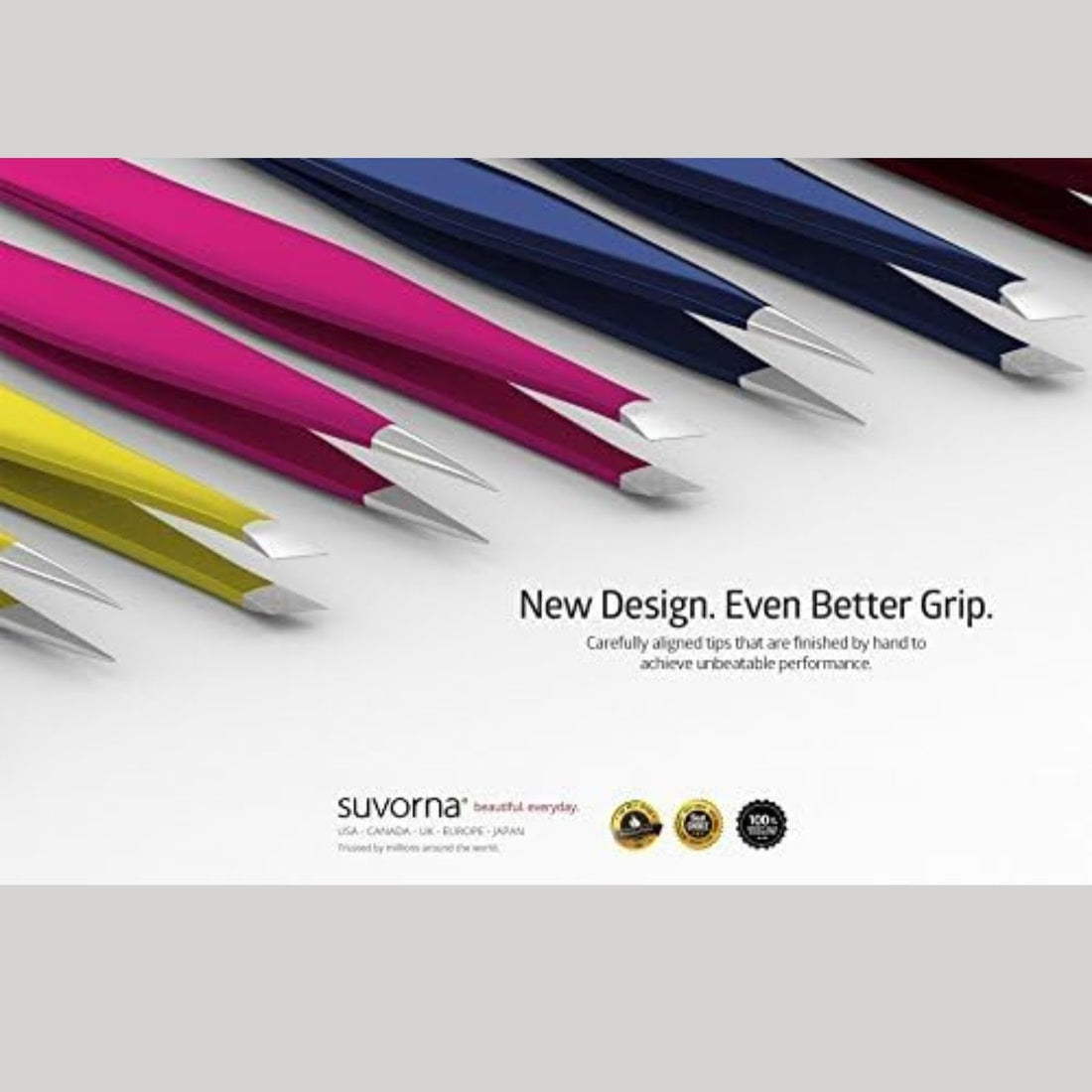 Suvorna 4 Precision Aligned Professional Tweezers Color Sets with Premium Stainless Steel. One Sharp Pointed Pair and One Slant Tip Pair for Eyebrow Shaping. Great for Ingrown Hair (Green)