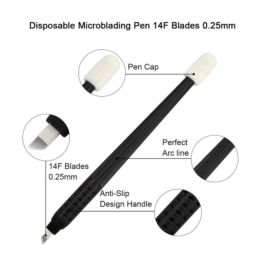 10pcs Disposable Microblading Manual Pen With Needle and Cap Permanent Makeup 14F Blades 0.2MM,disposable blister package