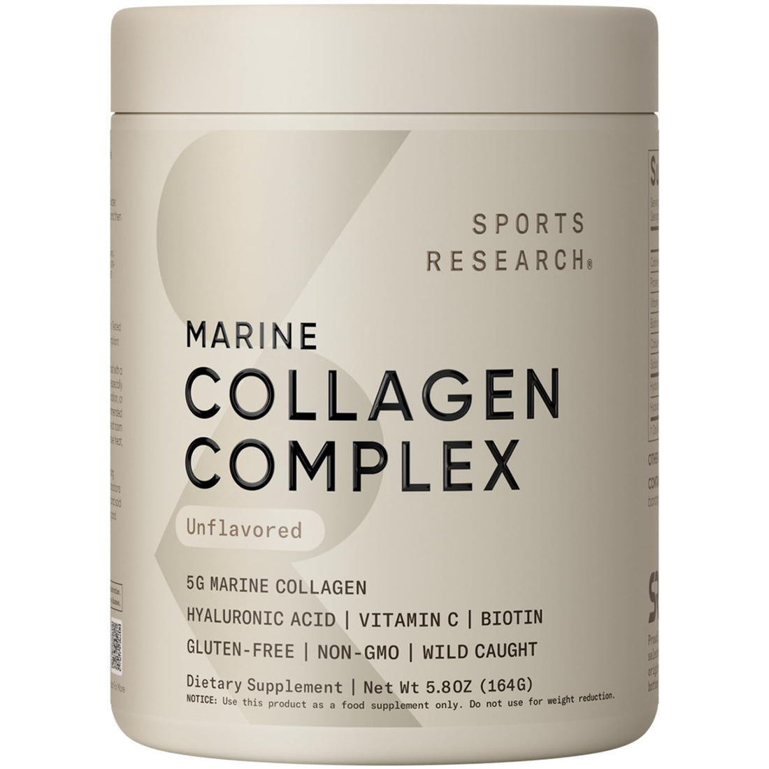 Sports Research Collagen Beauty Complex with Hyaluronic Acid, Vitamin C + Biotin | Pescatarian, Keto Certified & Non-GMO Verified - Unflavored (30 Servings)
