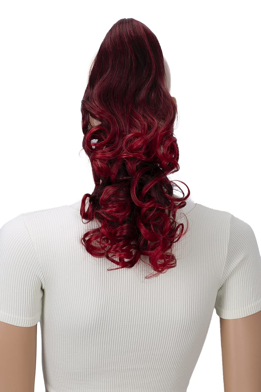 Prettyshop Hairpiece-Ponytail Red Mix # 1T3100 H16-2: Prettyshop 16 Or 20 Hair Piece Clip On Pony Tail Extension 2 In 1 Curled Wavy Heat-Resisting Red Mix # 1T3100 H16-2