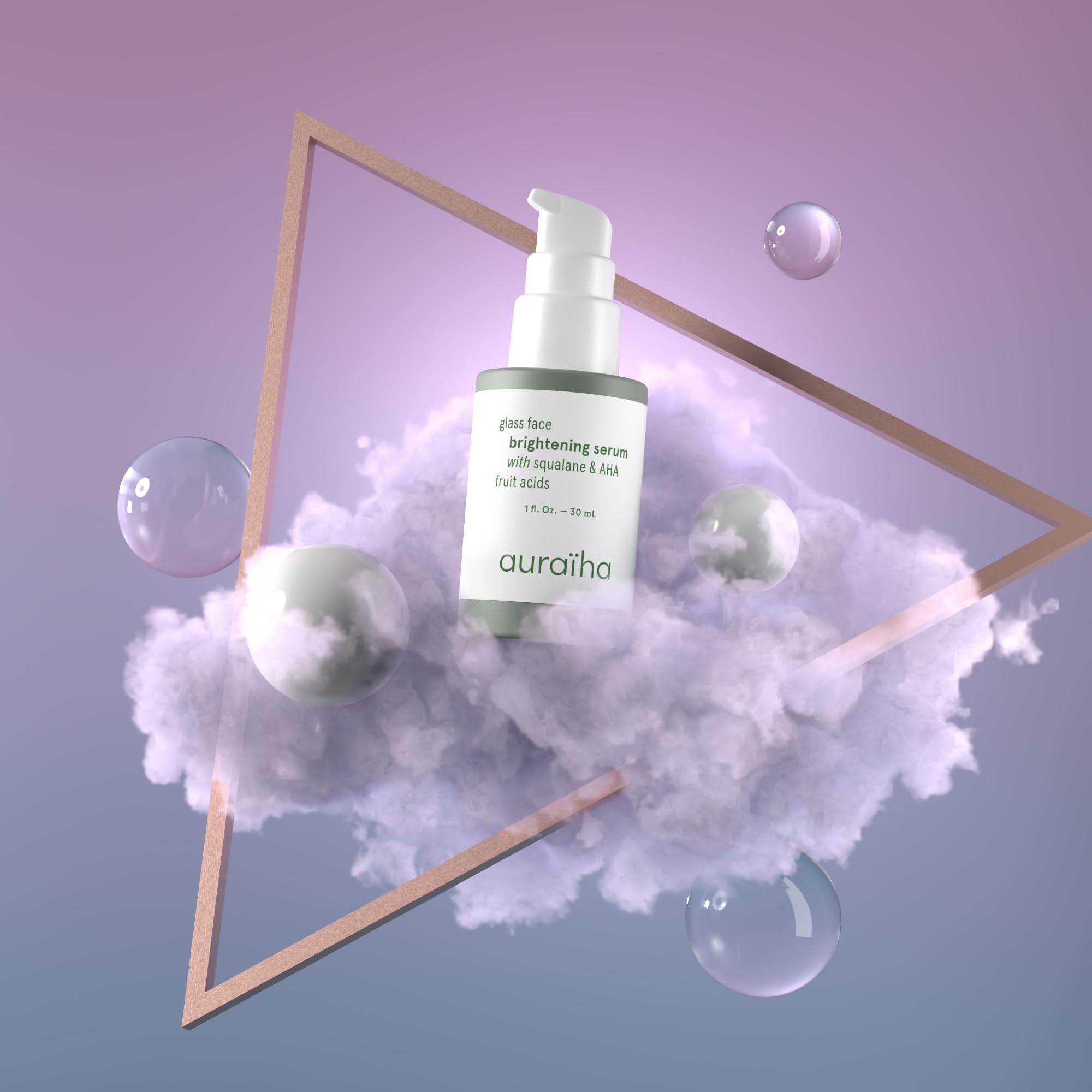Auraiha Glass Face Brightening Serum - With Squalane and AHA Fruit Acids - Suitable for Sensitive Skin - Vegan, Cruelty-Free, Sustainable - Skincare for a Radiant, Makeup-Free Glow