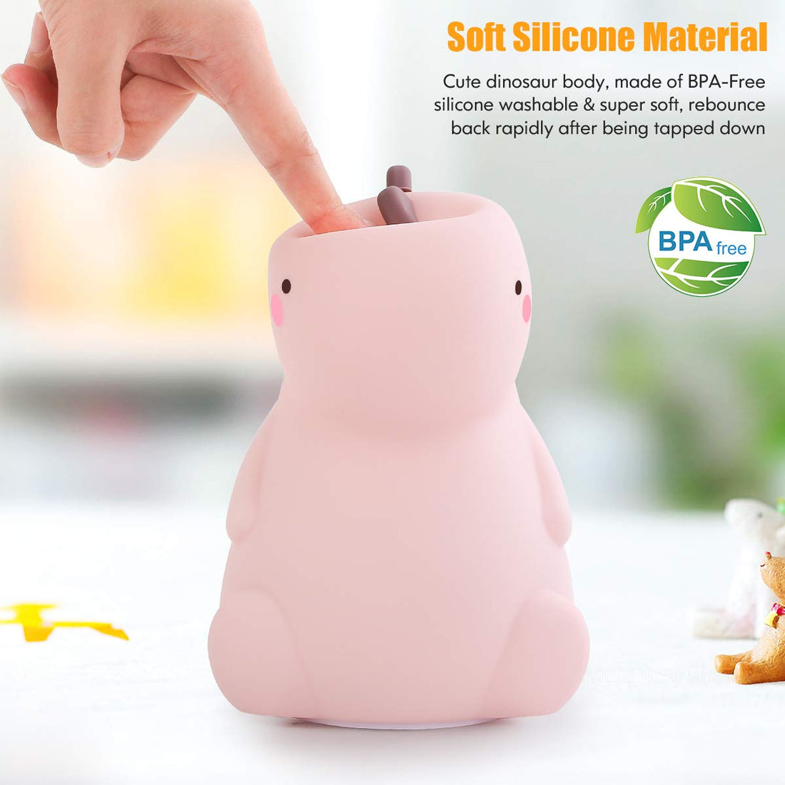 VSATEN Dinosaur Night Light for Kids, Color Changing Silicone Baby Night Light with Touch Sensor for Kids' Bedroom, USB Rechargeable LED Bedside Nursery Lamp, Cute Dinosaur Lamp Gifts