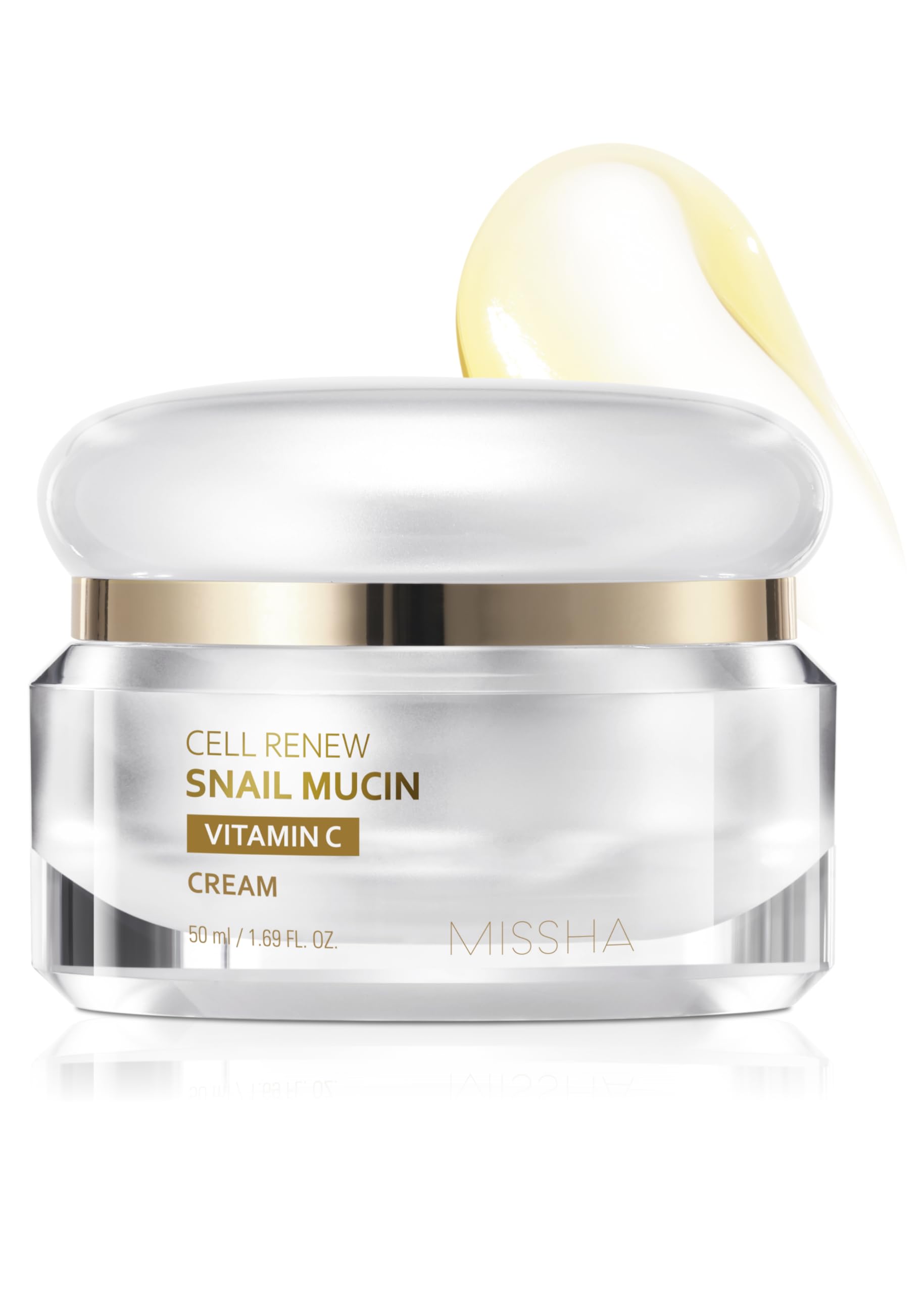 MISSHA Cell Renew Snail Mucin Vitamin C Cream 1.69 Fl oz, Hydrating Snail Mucin, Korean Skin Care for Improved Skin Texture & Youthful Glow, Mother's Day gifts