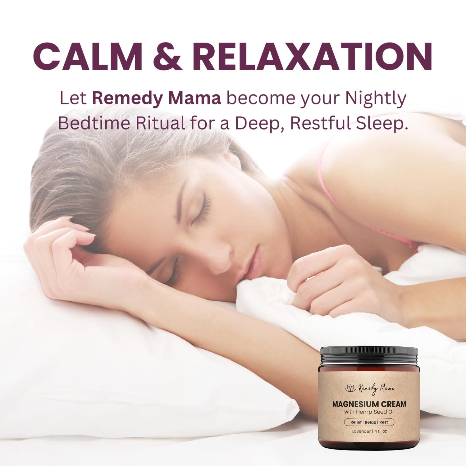 Remedy Mama Magnesium Cream for Sleep, Muscle Soreness & Cramps Relief with Hemp Seed Oil, Vitamin E, Shea Butter - Topical Magnesium Lotion for Calm & Relaxation - Lavender - 4fl oz - Made in Canada