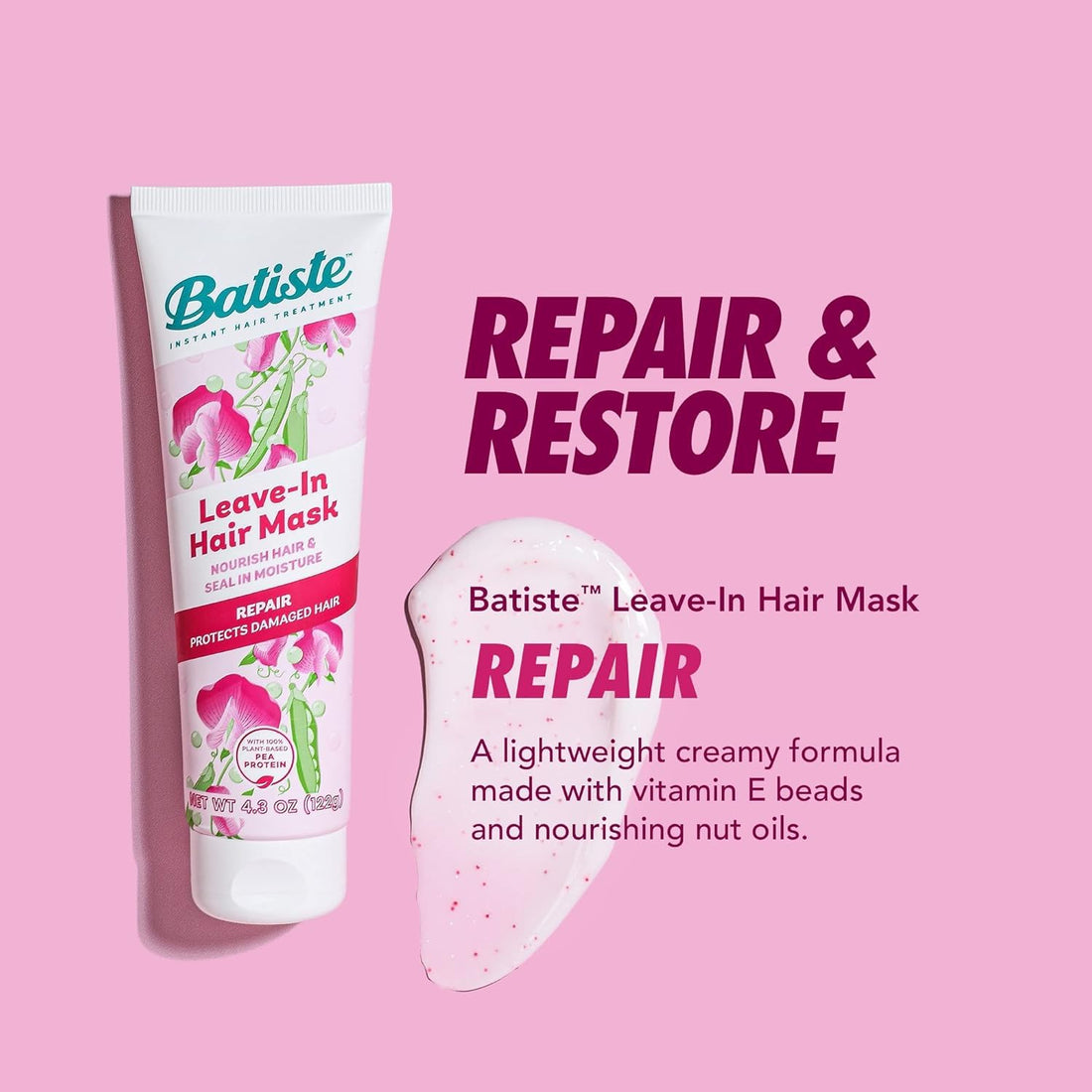 Batiste Heat Protectant For Hair & Leave In Conditioner Hair Mask, Smooth, Seals Split Ends, Hair Conditioner for Dry or Wet Hair, Infused with vitamin E for Enhancing Haircare, 4.3oz (Pack of 3)