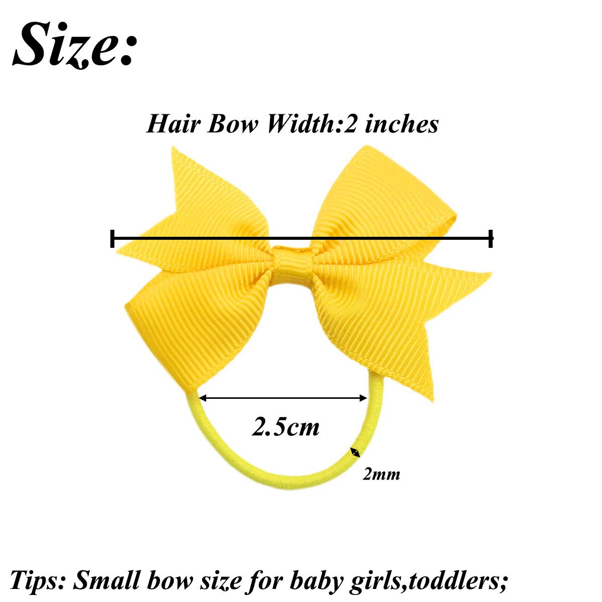 Baby Hair Ties with Bows,50pcs 2inch Baby Hair Bows Durable Rubber Bands Ponytail Holders Toddler Essential Hair Accessories for Infants Baby Girls in Pairs