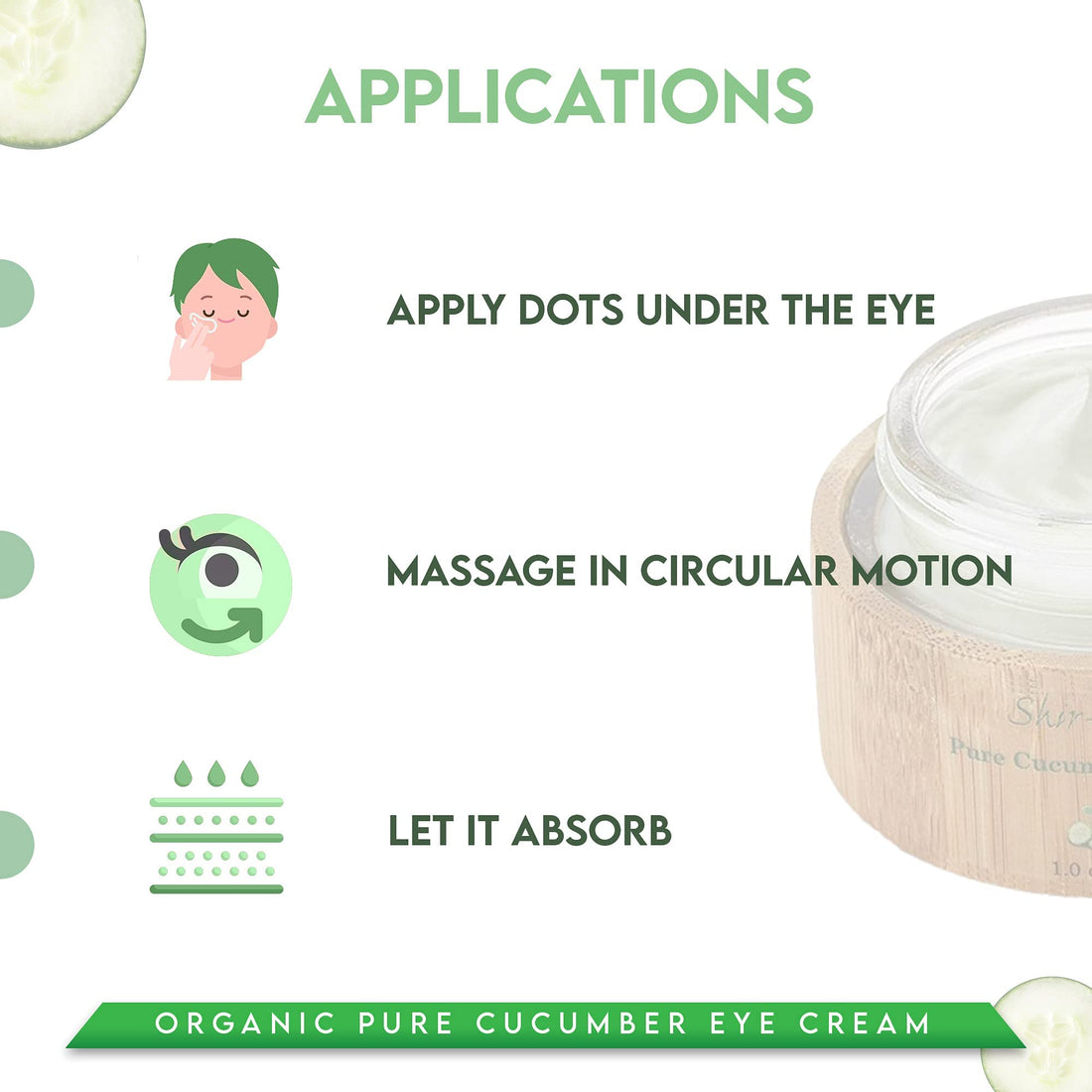 Shir-Organic Pure Cucumber Eye Cream For Dark Circles, Eye Puffiness, Wrinkles, Anti Aging Eye Cream (30 ML)
