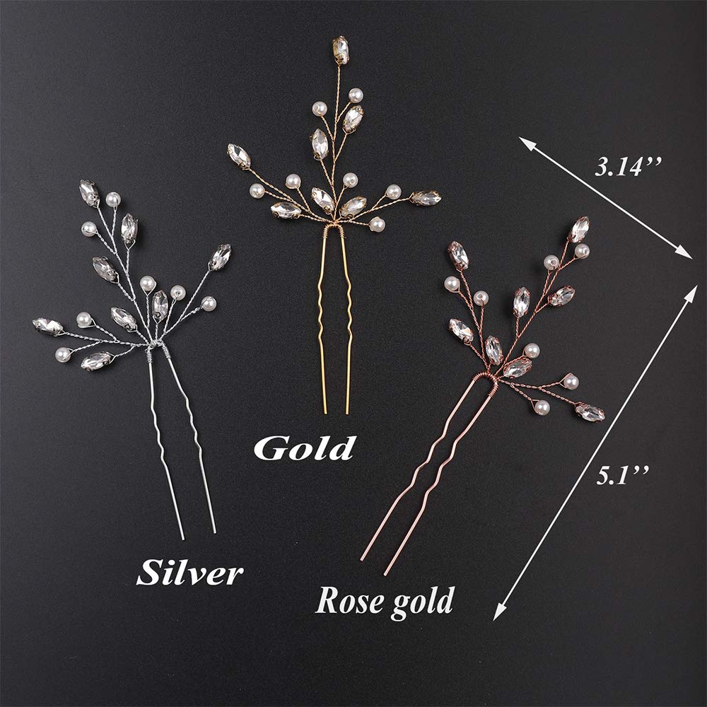Aimimier Bridal Wedding Hair Pins Silver Crystal Hair Piece Pearl Bobby Pins Rhinestone Bridesmaids Hair Pin Wedding Hair Pins Hair Accessories for Women and Bride (Silver)
