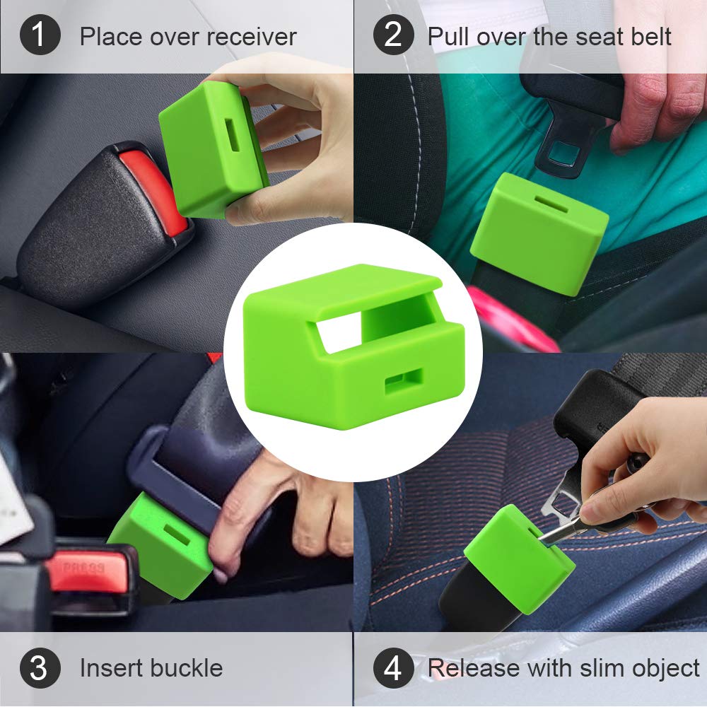 Morlike Silicone Seatbelt Secure Buckle Safety Cover Lock | Keep Children Safe in Car Seat and Prevent Kids from Accidentally Unbuckling | Buckle Guard Fits Almost Vehicles(Green, 2 Pack)